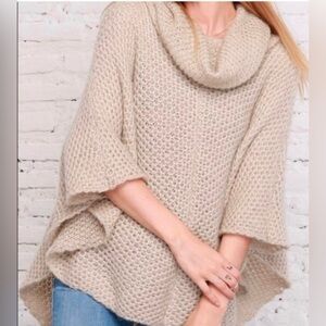 Wooden Ships Beige Chunky Knit Mohair Wool Blend Turtle Neck Poncho Sweater M/L